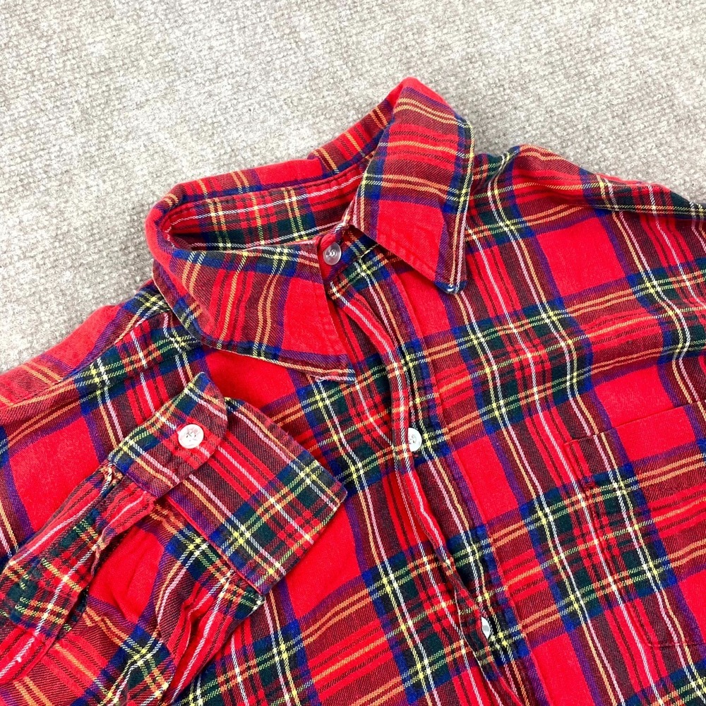 L.L. Bean Flannel Shirt Mens M/L Multicolor Plaid High Low Hem Cotton Button Up